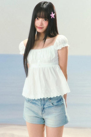 Waist-Cinching Jacquard Blouse