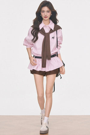 Waist-Cinching Shirt Dress Set-Up