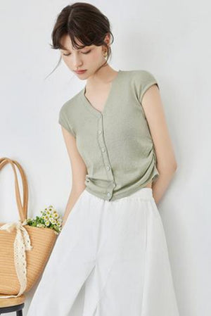 Waist-Fitted V-Neck Knit Top