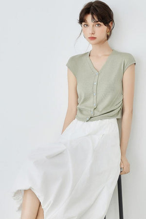 Waist-Fitted V-Neck Knit Top