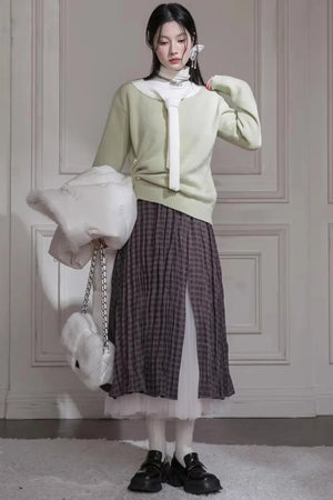 Warm Apricot Wool Tie Sweater