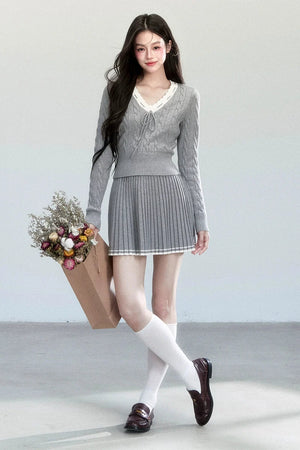 Warm Poetry Retro Waist Sweater Skirt Set-Up
