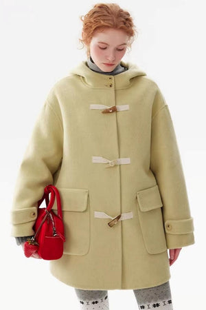 Warm Yellow Wool Hooded Coat