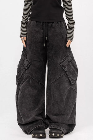 Washed Black-Gray Wide-Leg Jeans