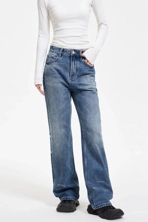 Washed Blue Ripped Denim Pants