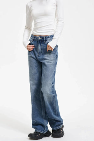Washed Blue Ripped Denim Pants