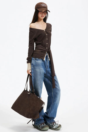 Washed Blue Ripped Denim Pants
