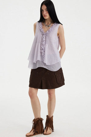 Washed Coffee Cargo A-Line Skirt