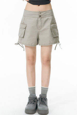 Washed Denim Cargo Shorts