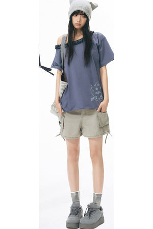 Washed Denim Cargo Shorts