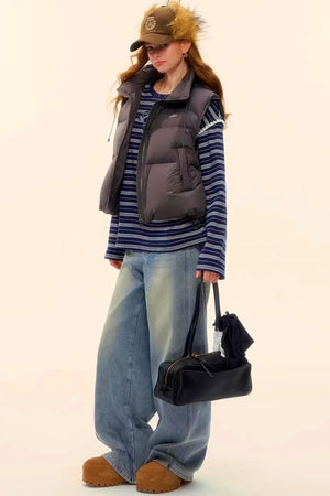 Washed Denim Curved Cut Pants