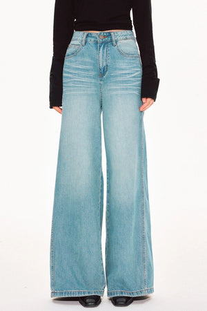 Washed Denim Wide-Leg Pants