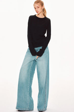 Washed Denim Wide-Leg Pants