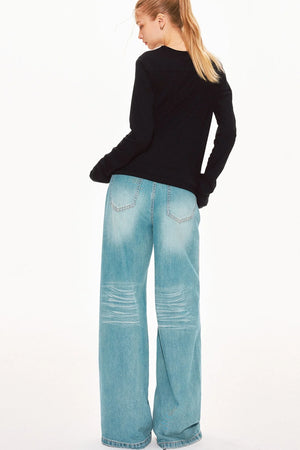 Washed Denim Wide-Leg Pants
