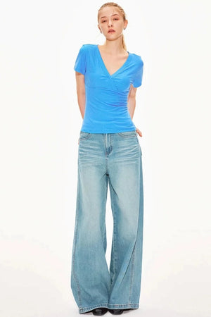 Washed Denim Wide-Leg Pants