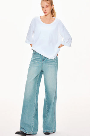 Washed Denim Wide-Leg Pants