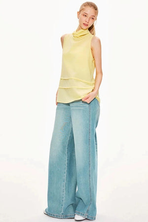 Washed Denim Wide-Leg Pants