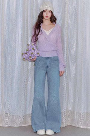 Washed Rhinestone Flared Pants