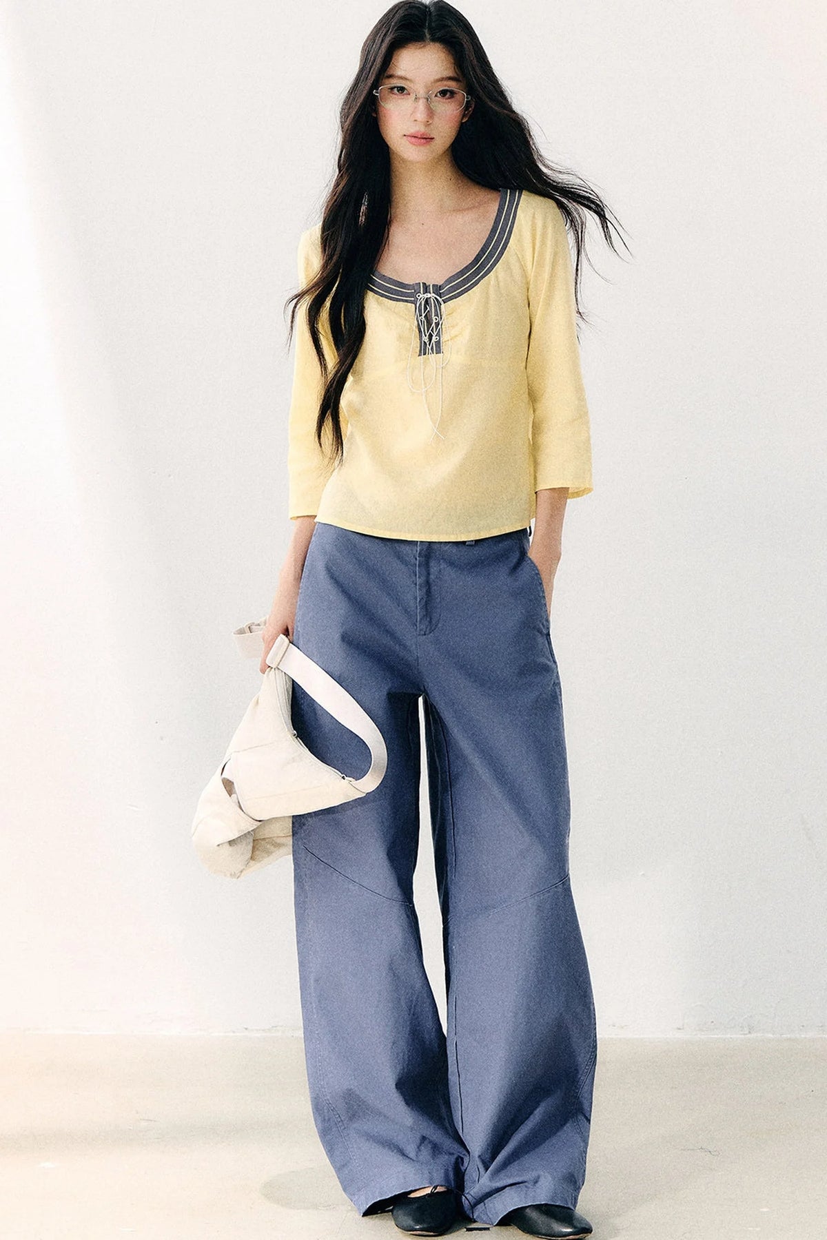 Washed Twill Cotton Loose Pants