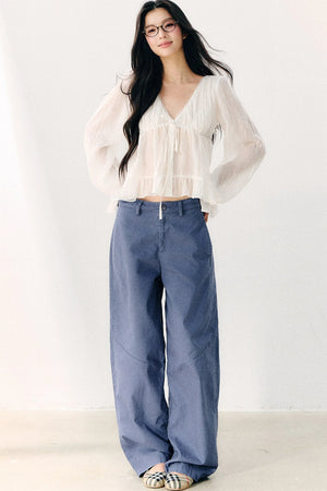 Washed Twill Cotton Loose Pants
