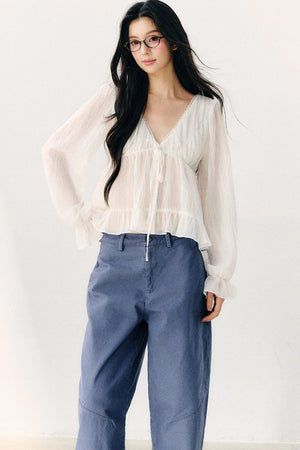 Washed Twill Cotton Loose Pants