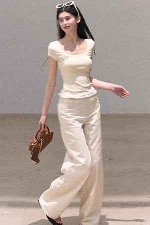 Washed Wide-Leg Lace Pants