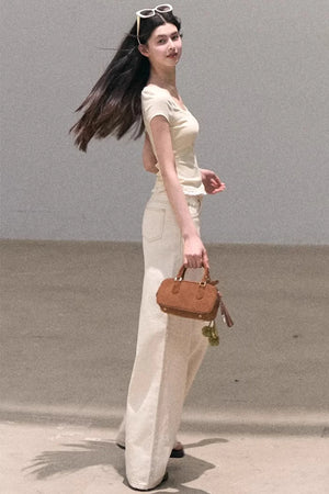 Washed Wide-Leg Lace Pants