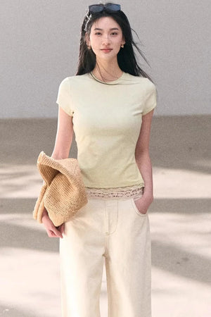 Washed Wide-Leg Lace Pants