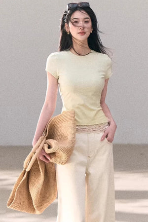 Washed Wide-Leg Lace Pants