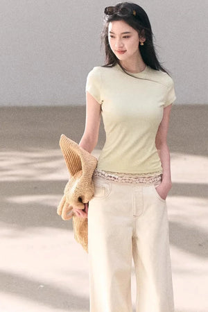 Washed Wide-Leg Lace Pants
