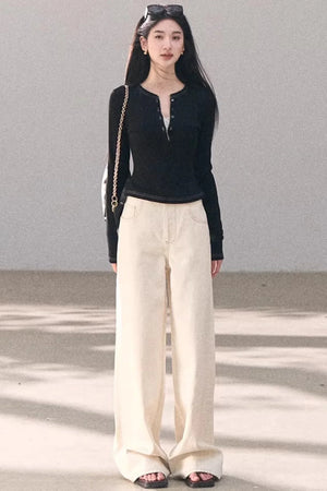 Washed Wide-Leg Lace Pants