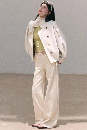 Washed Wide-Leg Lace Pants