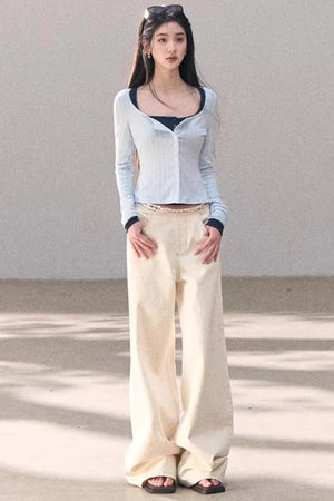 Washed Wide-Leg Lace Pants