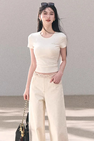 Washed Wide-Leg Lace Pants