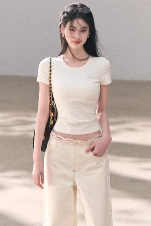Washed Wide-Leg Lace Pants
