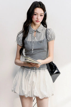 Water Drop Collar Embroidered Top Set-Up