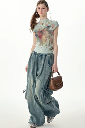 Watercolor Butterfly Print Short Sleeve Top