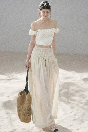 Watercolor Chiffon Wide-Leg Pants