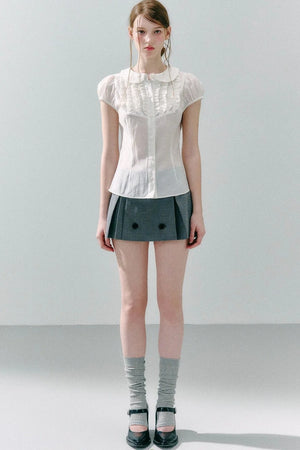 White Acetate Linen Ruffle Blouse