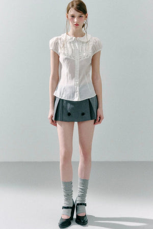 White Acetate Linen Ruffle Blouse