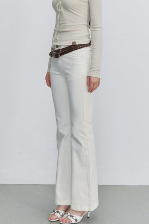 White Bamboo Texture Flared Denim Pants