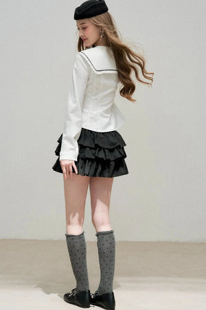 White Bow Collar Blouse