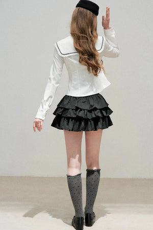 White Bow Collar Blouse