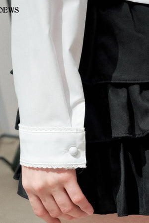 White Bow Collar Blouse