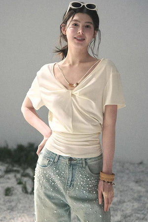 White Breaths V-Neck Top