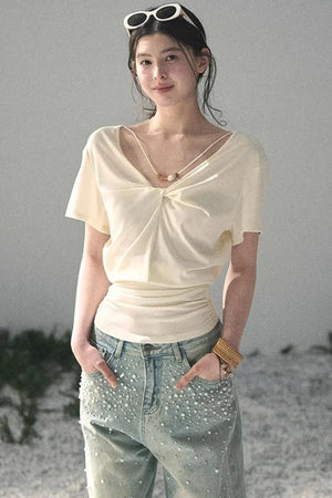 White Breaths V-Neck Top