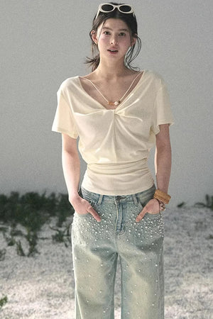 White Breaths V-Neck Top