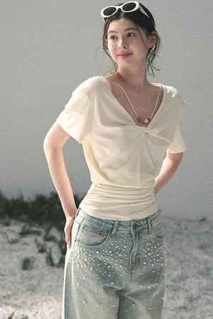 White Breaths V-Neck Top