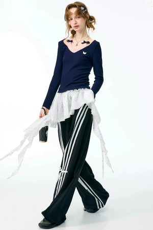 White Butterfly Wide-Leg Sweatpants