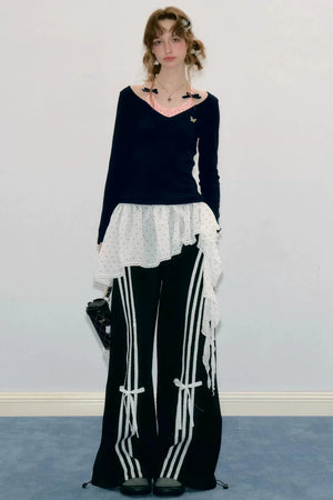 White Butterfly Wide-Leg Sweatpants